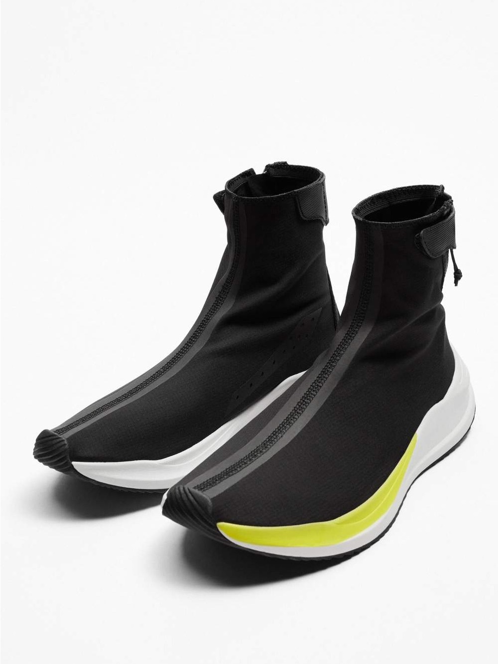 Zara Black High-Top Sock Sneakers with Yellow Accent